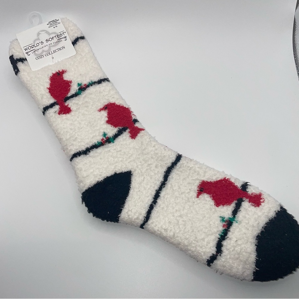 World’s Softest Cozy Collection Women's Socks - White and Red Bird